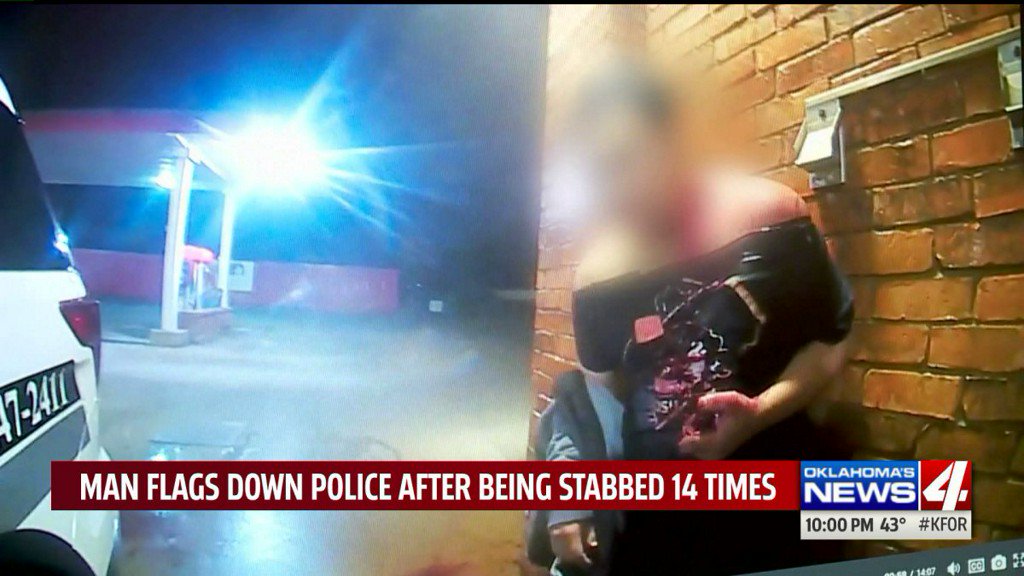 A man who was stabbed and losing consciousness got lucky when he wandered over to an Anadarko police officer not far from where he was injured. The officer was at a car wash, washing his patrol vehicle around midnight Friday when the victim and his friend walked up to the officer.