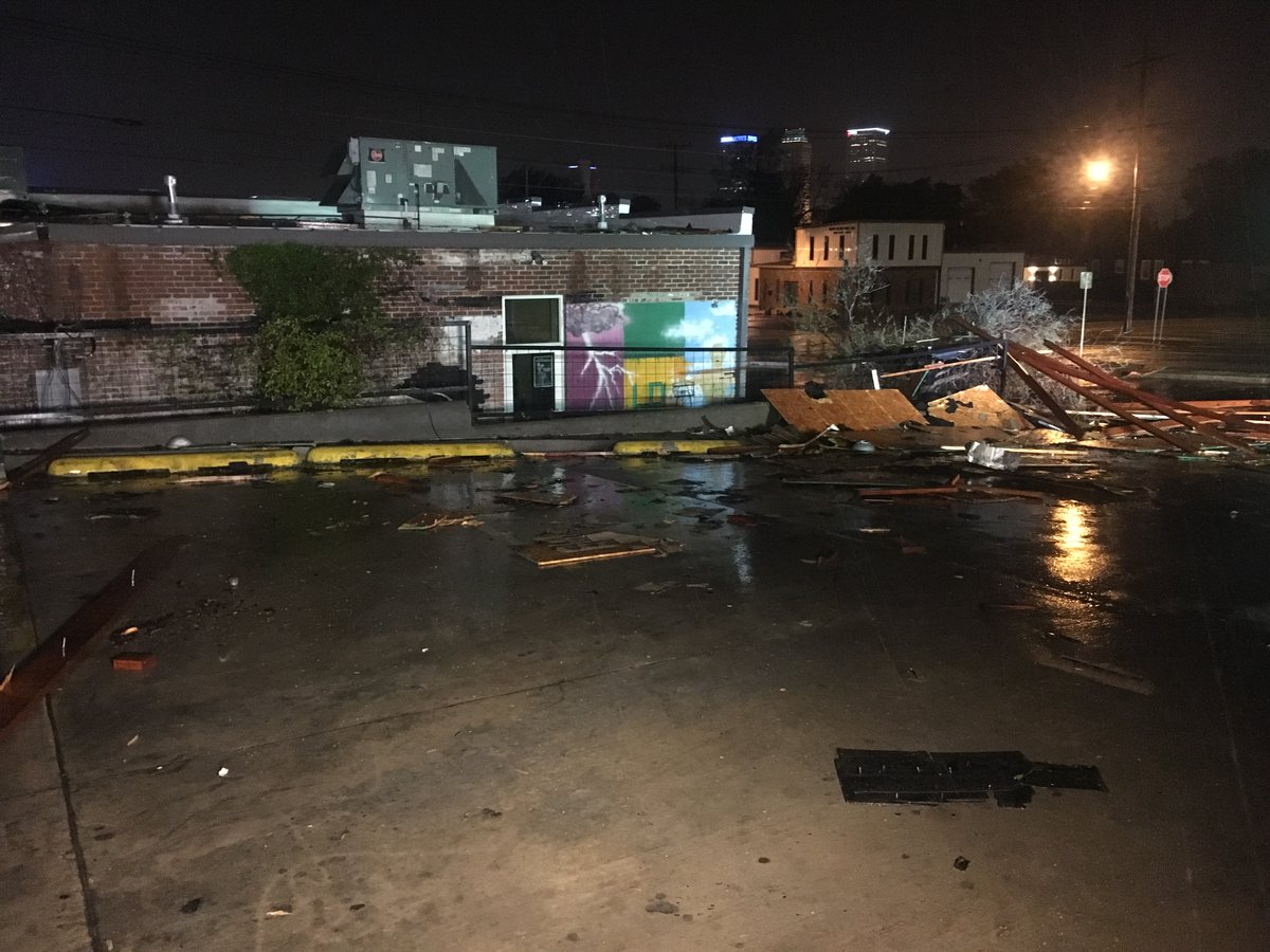 Debris is scattered around a Tulsa restaurant after a round of storms moved through the area overnight. The damage was reported around Phat Philly's near 13th and Peoria. The National Weather Service has not issued any information about any possible tornadoes in the area.