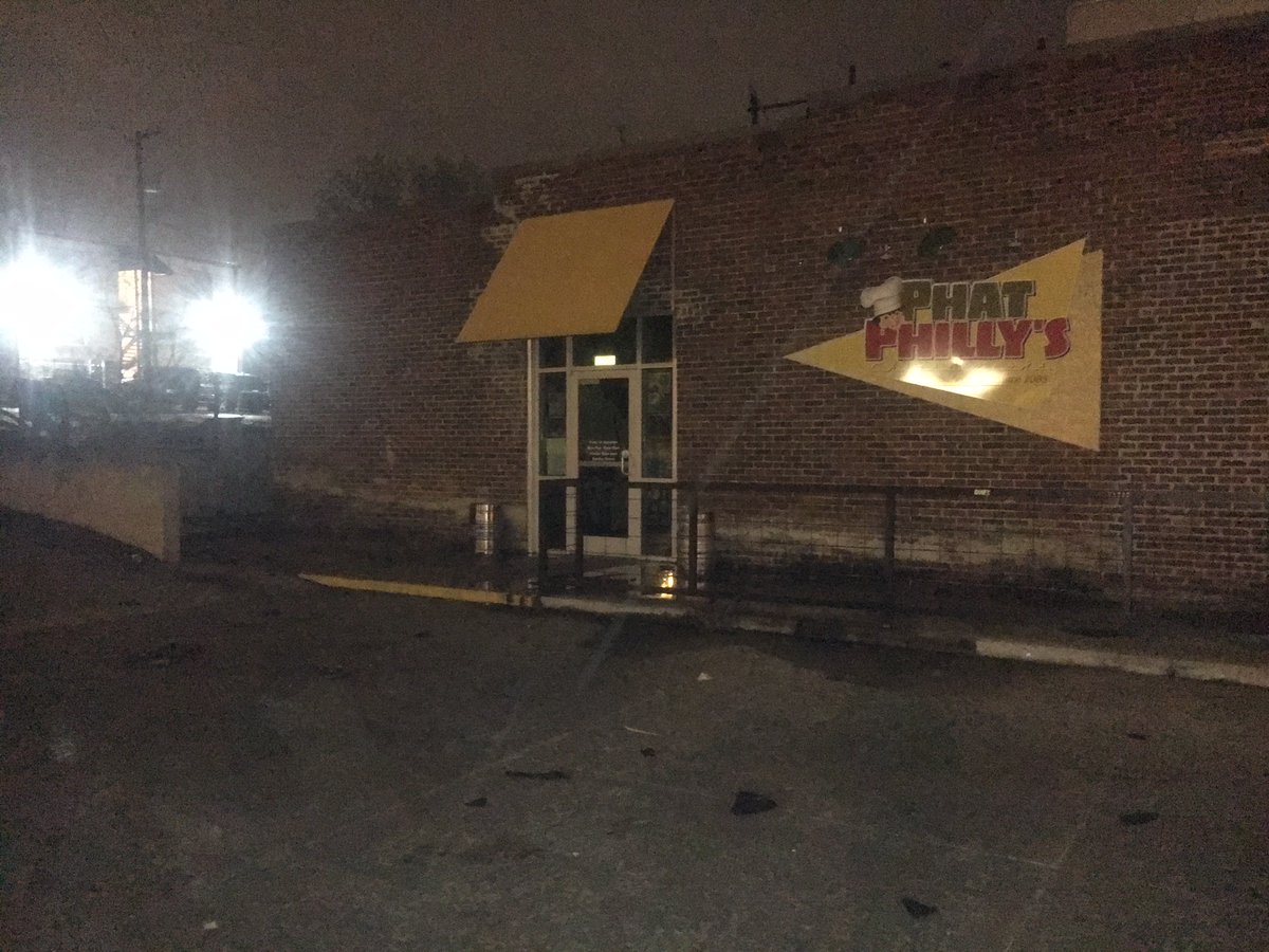 Debris is scattered around a Tulsa restaurant after a round of storms moved through the area overnight. The damage was reported around Phat Philly's near 13th and Peoria. The National Weather Service has not issued any information about any possible tornadoes in the area.