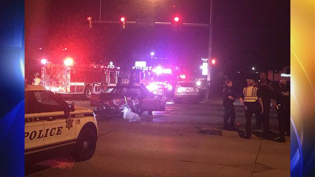 Two people were injured in a two-car collision early Tuesday morning.