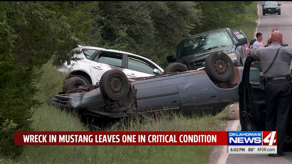 A crash in Mustang leaves one in critical condition. Two vehicles, and three people were involved in the wreck.