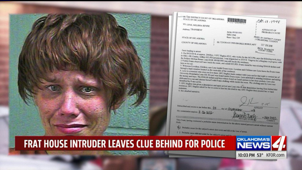 Woman arrested for burglary, accused of stealing cash, car keys, defecating in Oklahoma City University fraternity house    