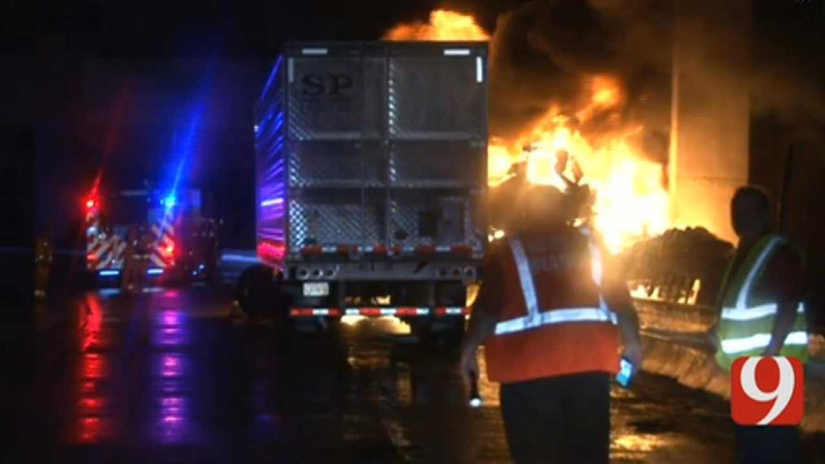 Crews Respond After Semi Crashes, Catches Fire In Oklahoma City