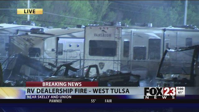 Firefighters investigating fire at west Tulsa RV dealership    