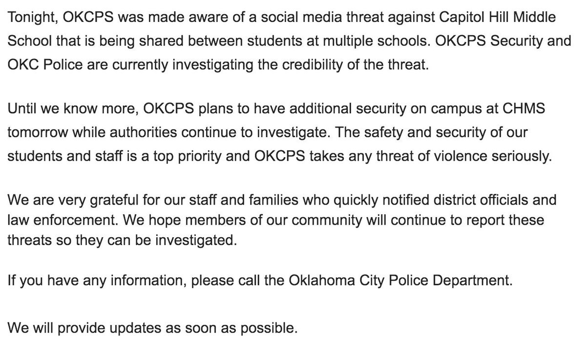 Police investigating social media threat against Capitol Hill Middle School