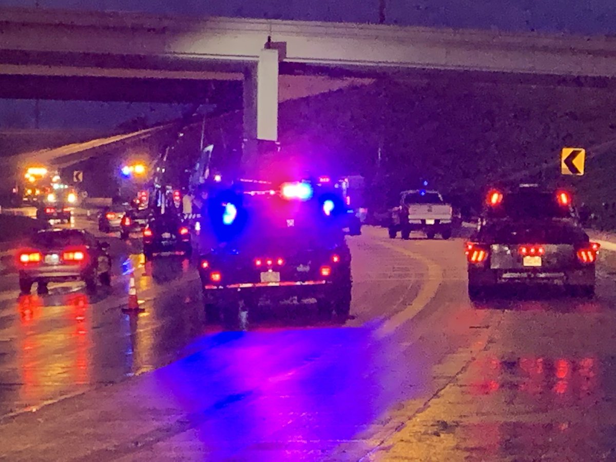 Scene of a crash on I-40 near Reno. You can see a semi is dangling over the Oklahoma River bridge