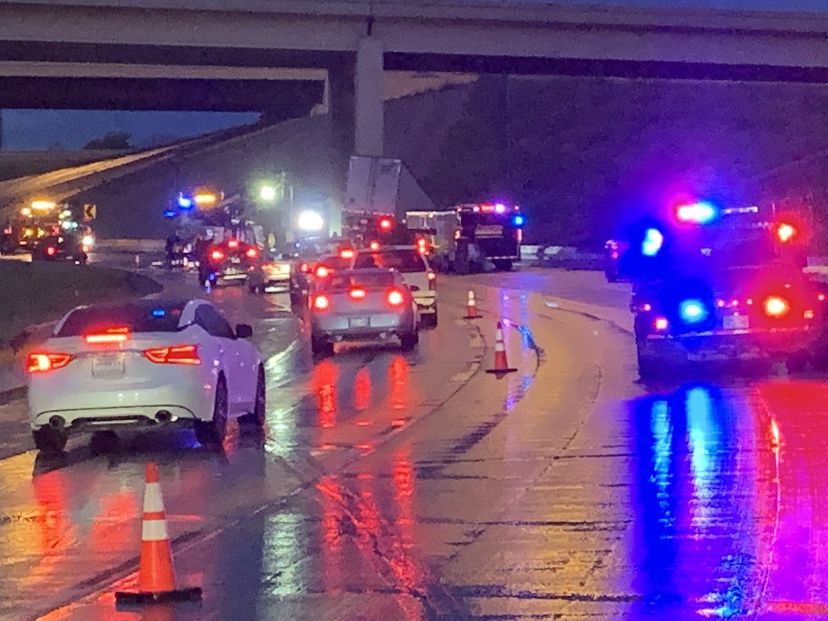 Scene of a crash on I-40 near Reno. You can see a semi is dangling over the Oklahoma River bridge