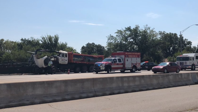 Woman dies in crash involving dump truck on I-44 in Oklahoma City