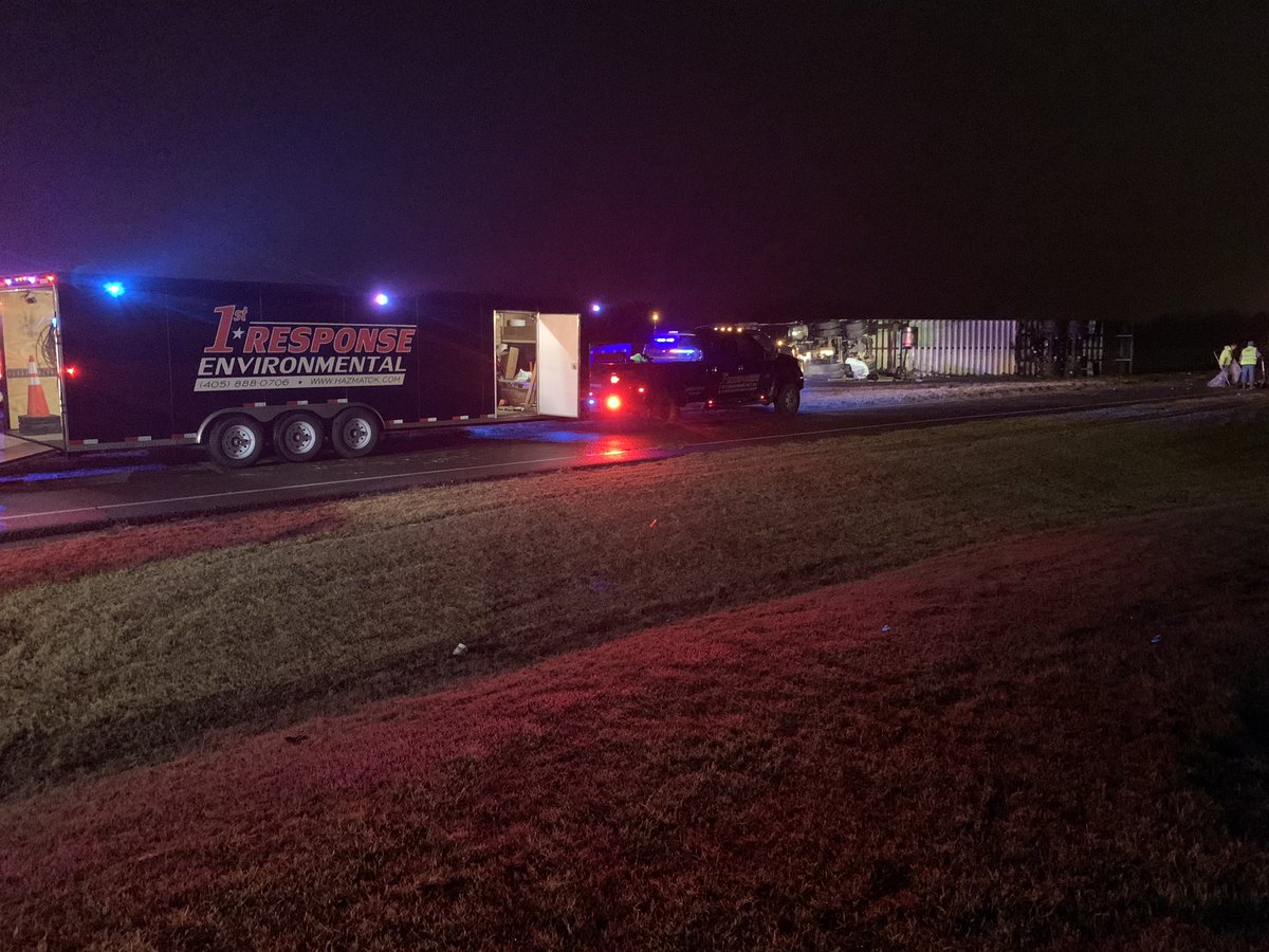 OKCFD responded to a multi-vehicle wreck on I-44 SB near 104th St. Originally there was a 3 car crash. A tow truck showed up. A semi carrying frozen products, a postal service truck and another vehicle hit that tow truck