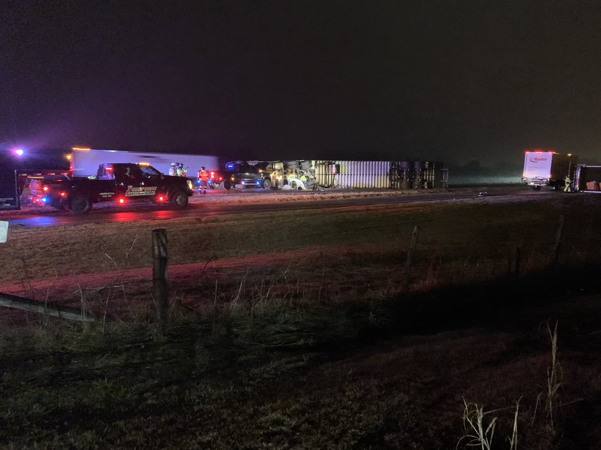 OKCFD responded to a multi-vehicle wreck on I-44 SB near 104th St. Originally there was a 3 car crash. A tow truck showed up. A semi carrying frozen products, a postal service truck and another vehicle hit that tow truck
