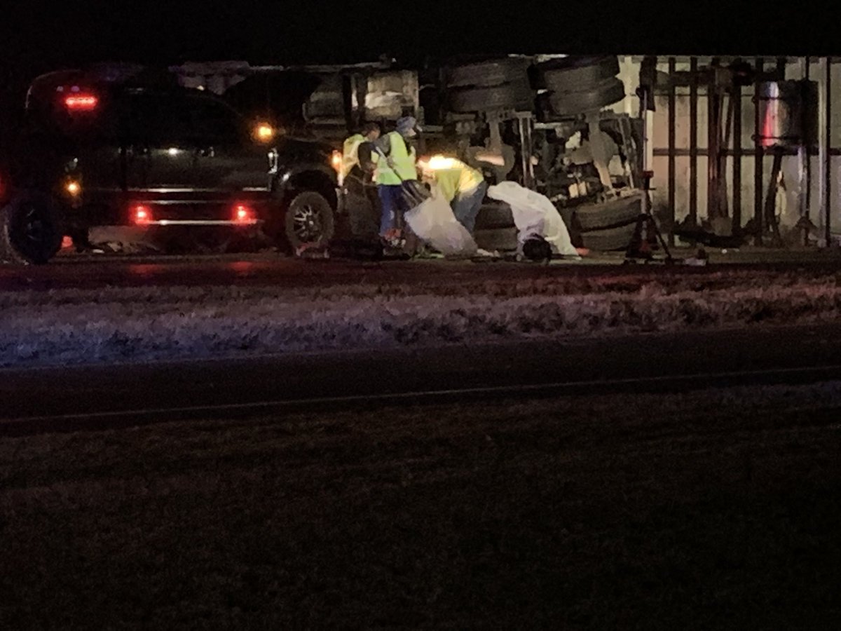 OKCFD responded to a multi-vehicle wreck on I-44 SB near 104th St. Originally there was a 3 car crash. A tow truck showed up. A semi carrying frozen products, a postal service truck and another vehicle hit that tow truck