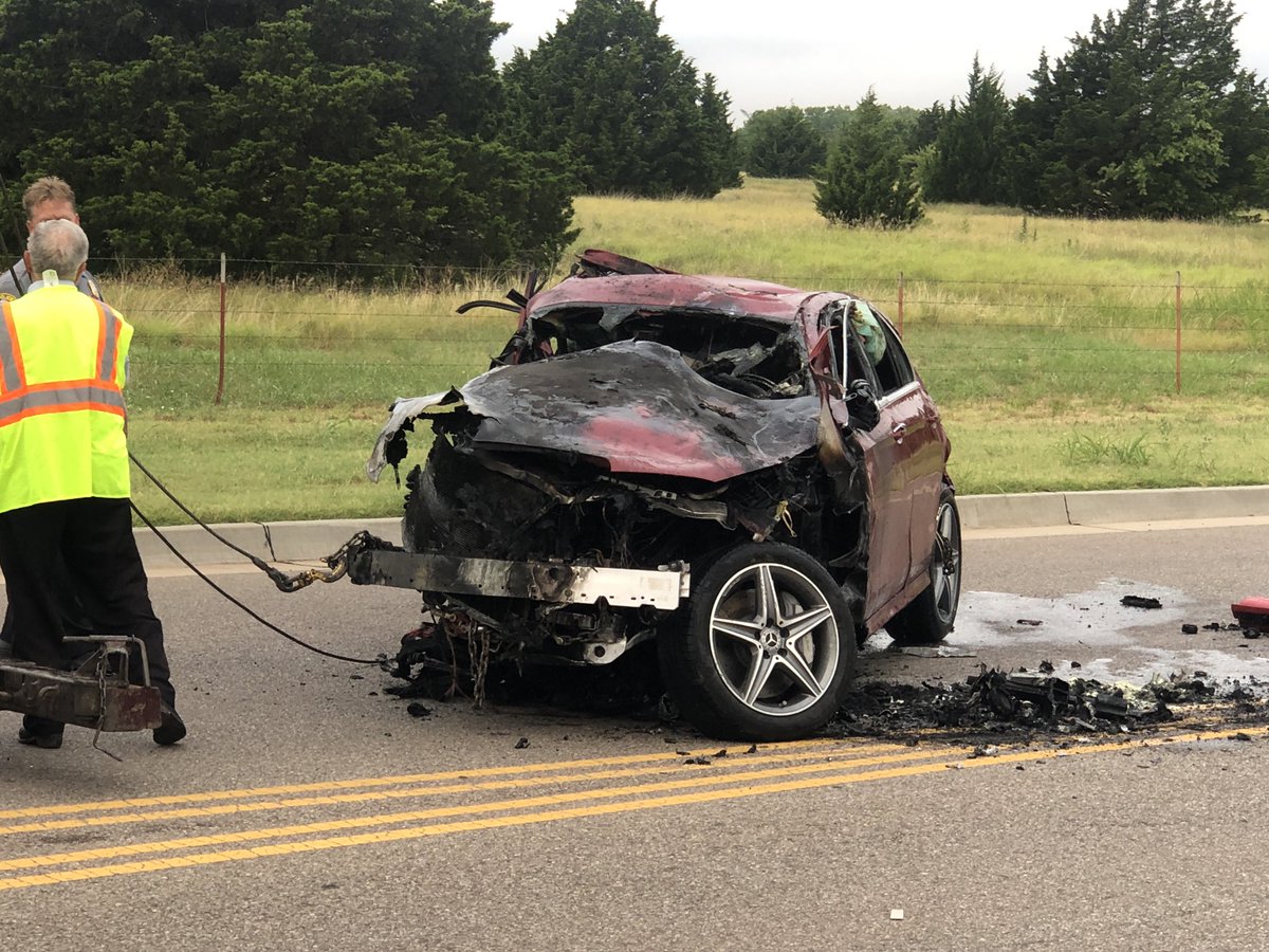 The red car is the other vehicle involved in that deadly crash at NW 150th and MacArthur. Crews just pulled it out of the ditch. One person in this car died on scene, a second victim was taken to the hospital in serious condition