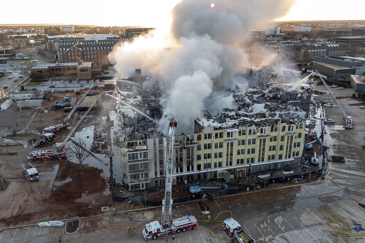 The fire at NW 63rd & Western is still smoldering this morning.  The building was under construction and was to be a 5-story apartment complex called The Canton.  From all appearances, no surrounding structures were damaged