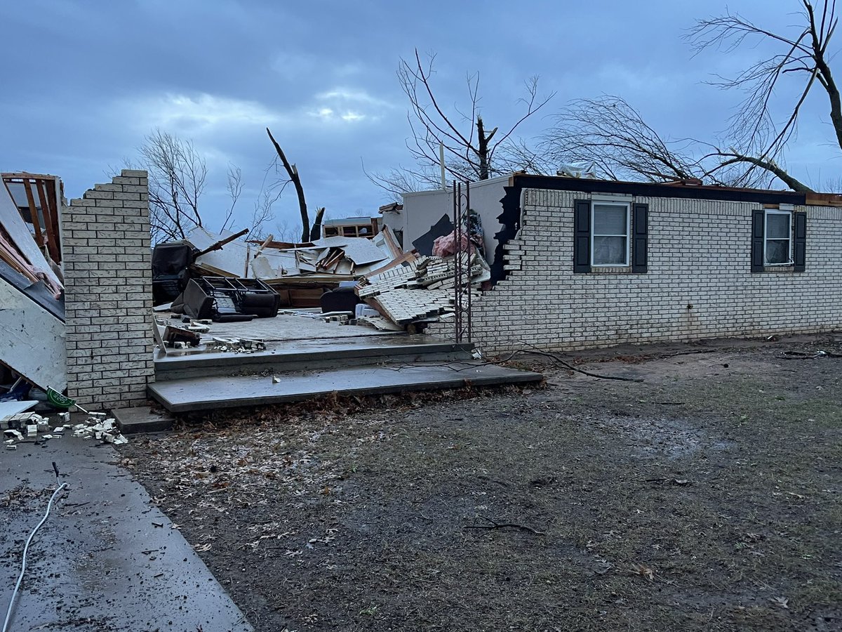 Destruction from a pre-dawn tornado in Oklahoma today
