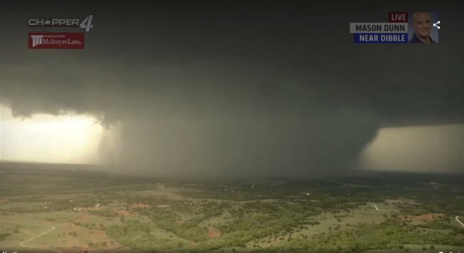 MULTIPLE INCREDIBLY LARGE TORNADOES are on the ground moving ENE through Oklahoma. Damage is EXTENSIVE and tens of thousands of lives are at risk.