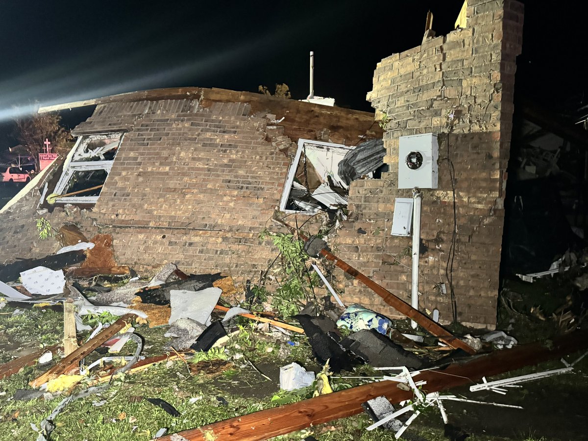 Devastating damage from another deadly night of tornadoes in Oklahoma. This is the aftermath from the overnight storms in an area north of Tulsa. Widespread destruction in Barnsdall, OK with one confirmed death