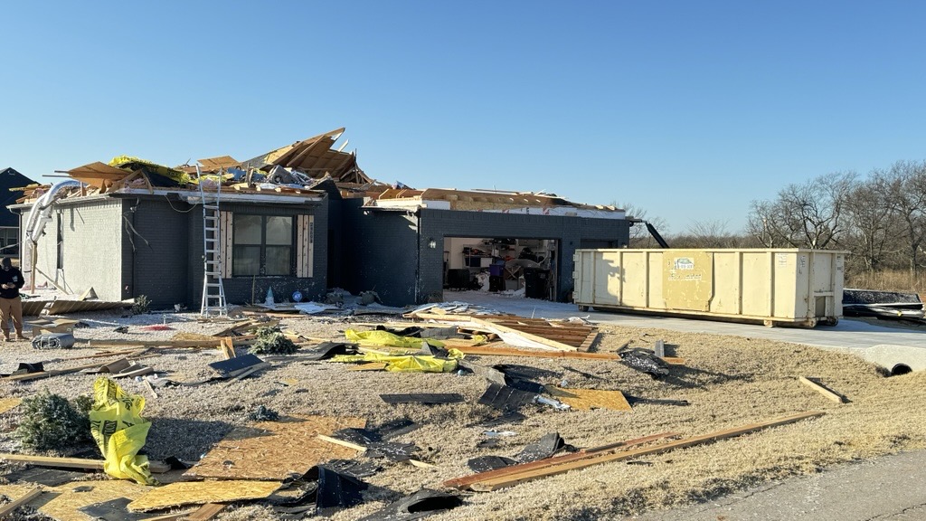 Another look at some of the damage in Purcell after a preliminary EF1 tornado hit the area. 